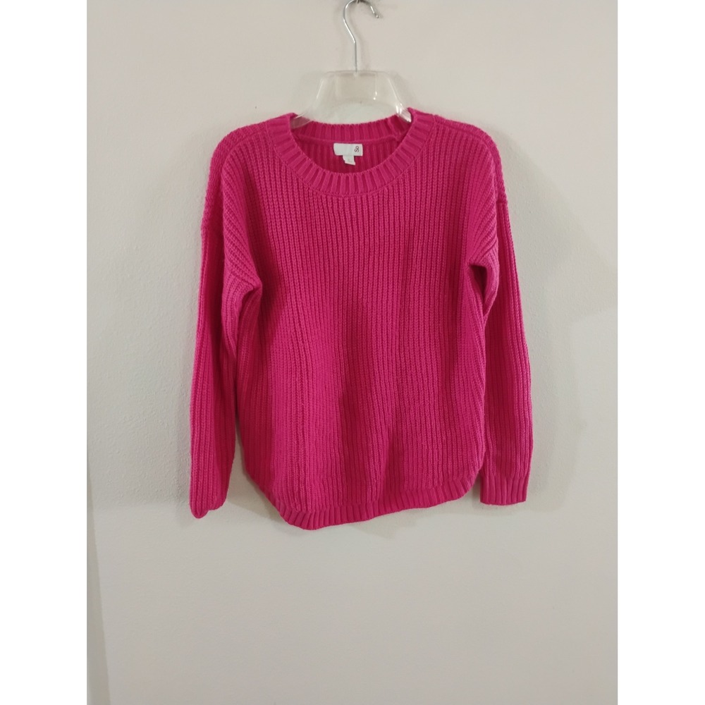 SO Hot Pink Shaker Stitch Sweater Crew Neck Ribbed Knit Pullover Small